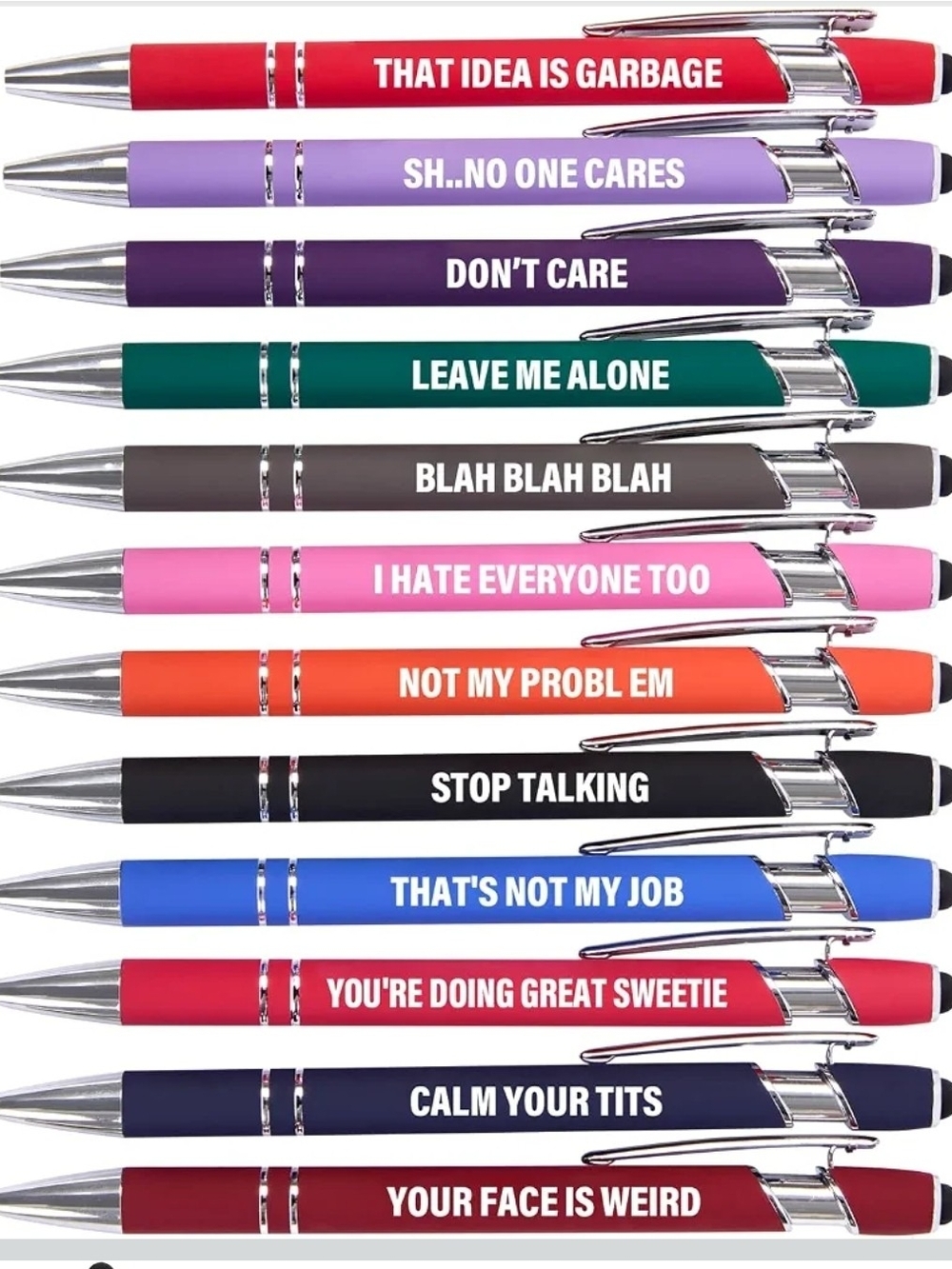 Novelty Colored Ballpoint Pens - Assorted Funny Sayings - 12 PACK!